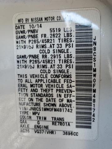 2015 Infiniti Qx70 VIN: JN8CS1MW0FM481742 Lot: 58122274