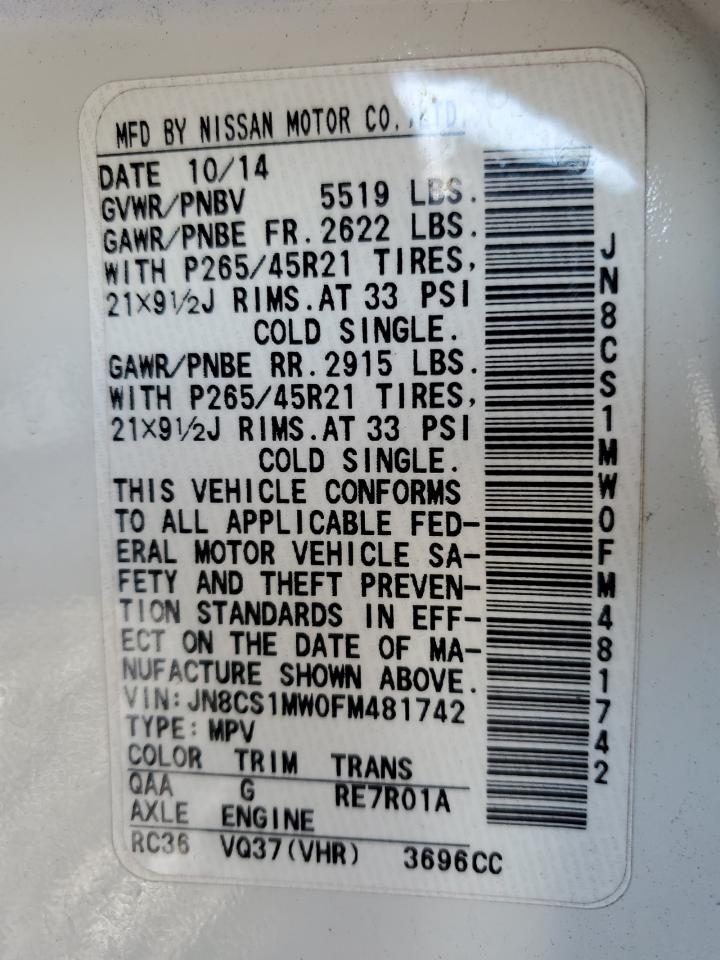 JN8CS1MW0FM481742 2015 Infiniti Qx70