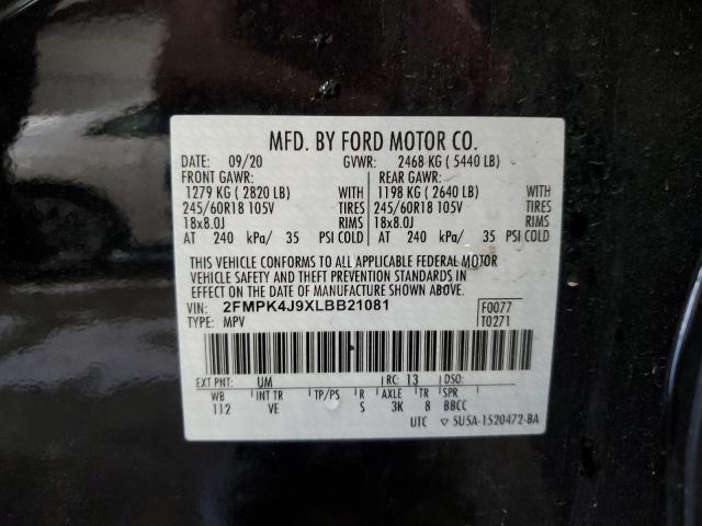 2020 Ford Edge Sel VIN: 2FMPK4J9XLBB21081 Lot: 59513094