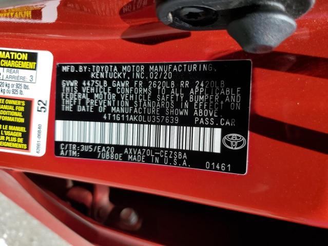 VIN 4T1G11AK0LU357639 2020 Toyota Camry, SE no.12