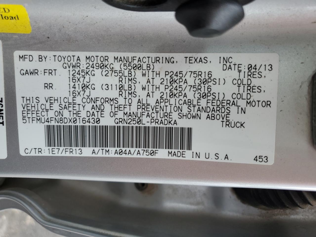 5TFMU4FN8DX016430 2013 Toyota Tacoma Double Cab Long Bed