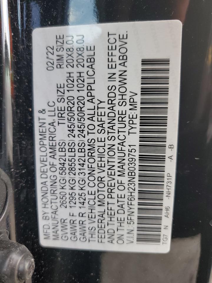 5FNYF6H23NB039751 2022 Honda Pilot Se