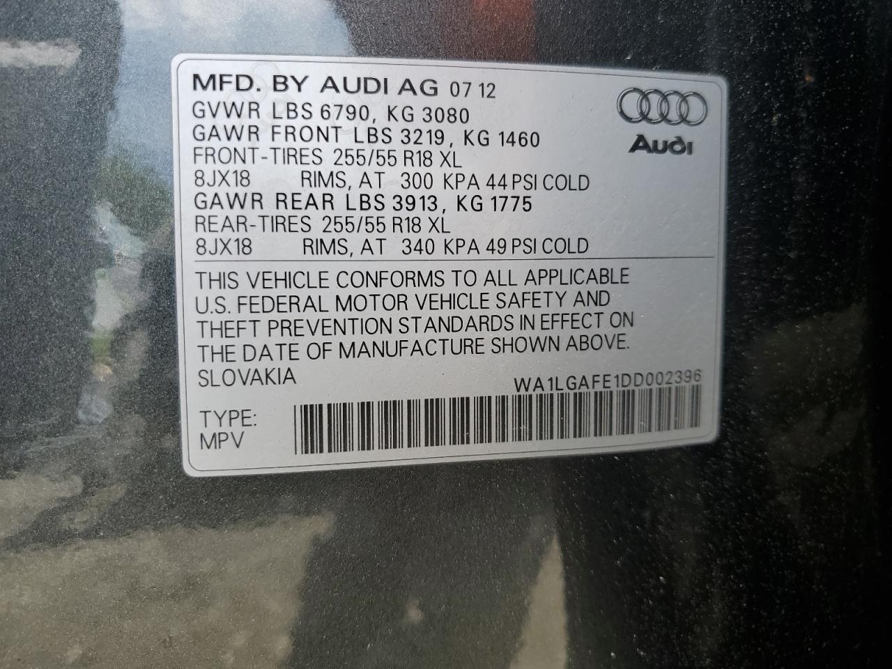 WA1LGAFE1DD002396 2013 Audi Q7 Premium Plus