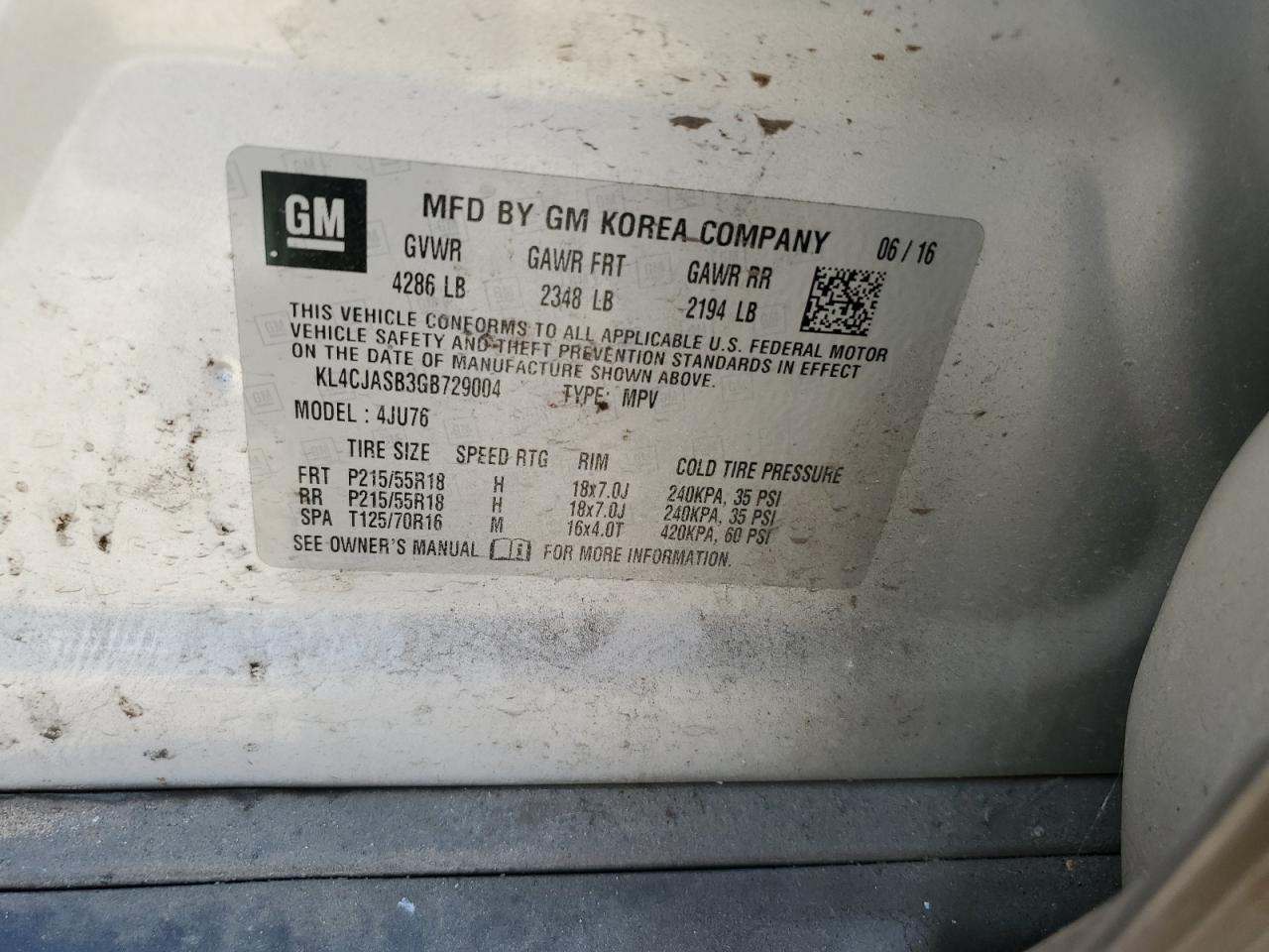 KL4CJASB3GB729004 2016 Buick Encore