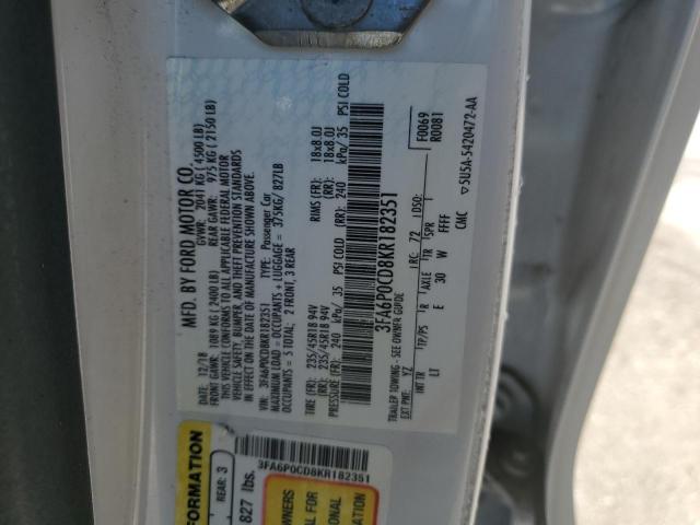 VIN 3FA6P0CD8KR182351 2019 Ford Fusion, Sel no.12