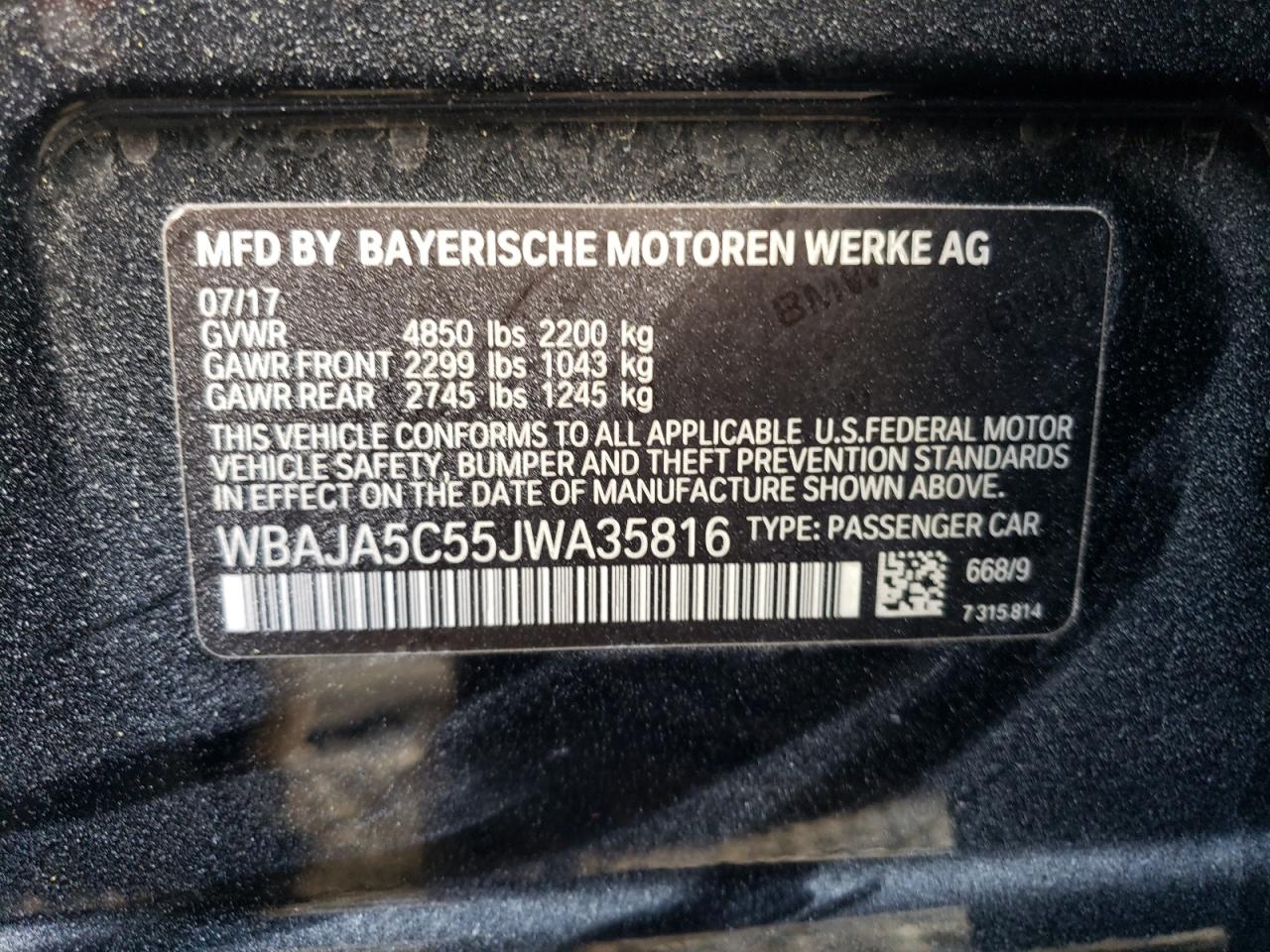 WBAJA5C55JWA35816 2018 BMW 530 I