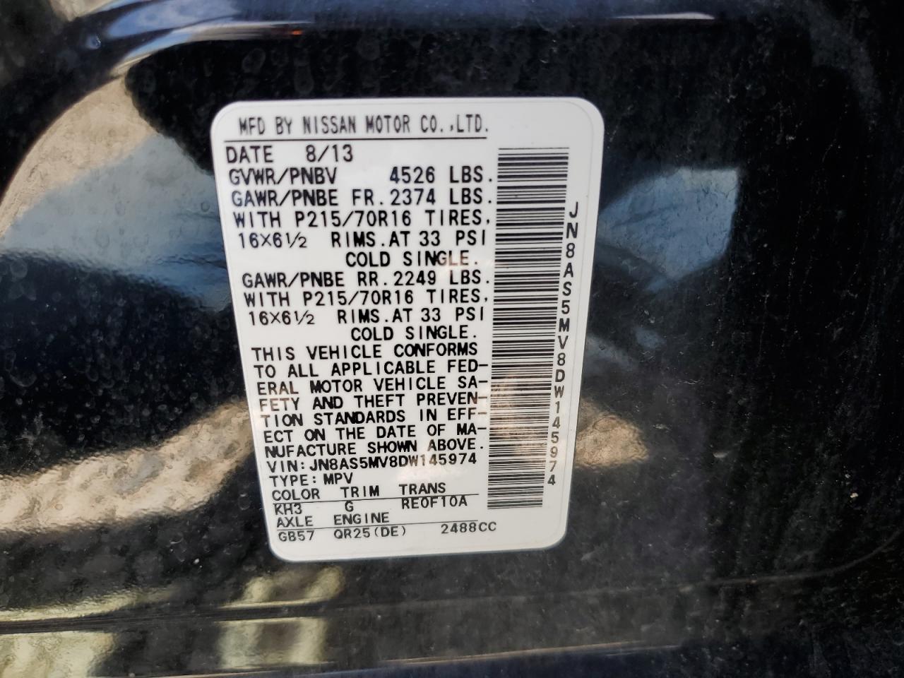 2013 Nissan Rogue S vin: JN8AS5MV8DW145974