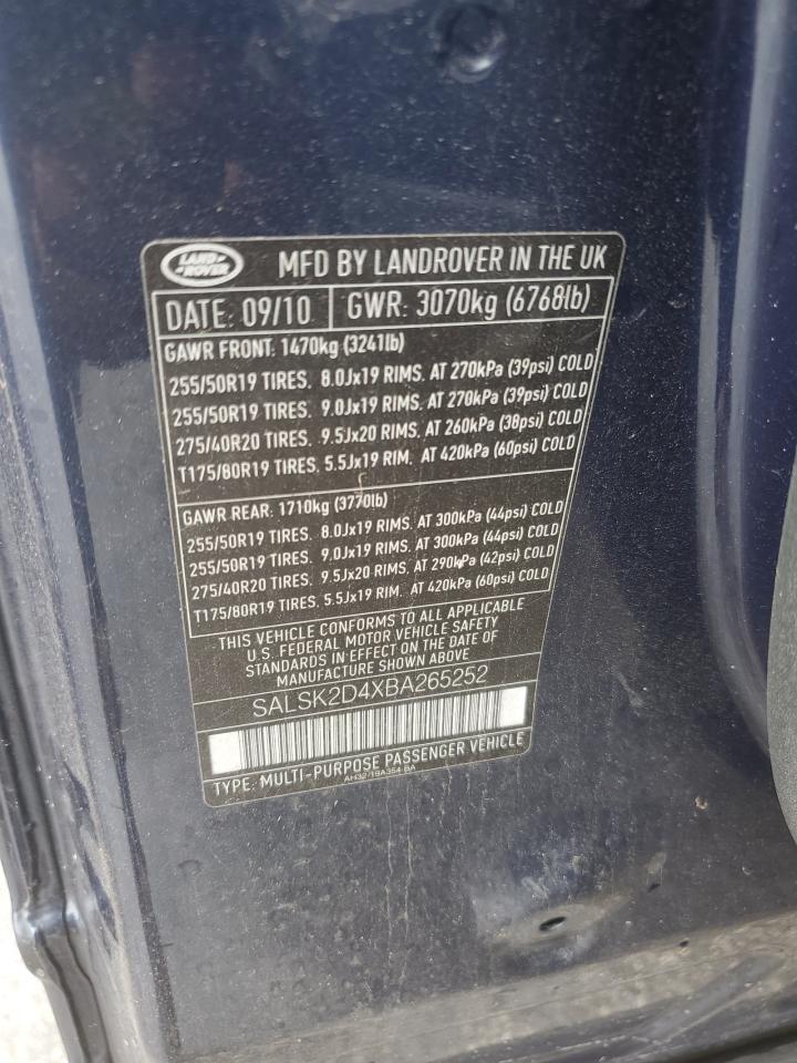 SALSK2D4XBA265252 2011 Land Rover Range Rover Sport Lux
