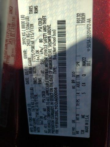 2012 Ford Econoline E350 Super Duty Wagon VIN: 1FBNE3BL1CDA00008 Lot: 60194414