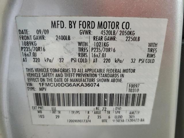 2010 Ford Escape Xlt VIN: 1FMCU0DG6AKA36074 Lot: 57242984