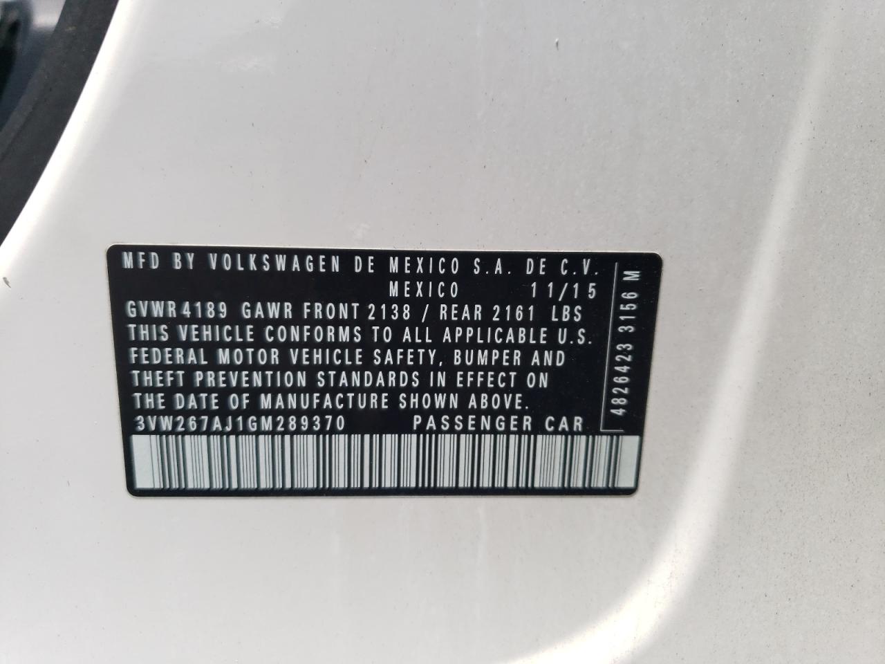 3VW267AJ1GM289370 2016 Volkswagen Jetta S