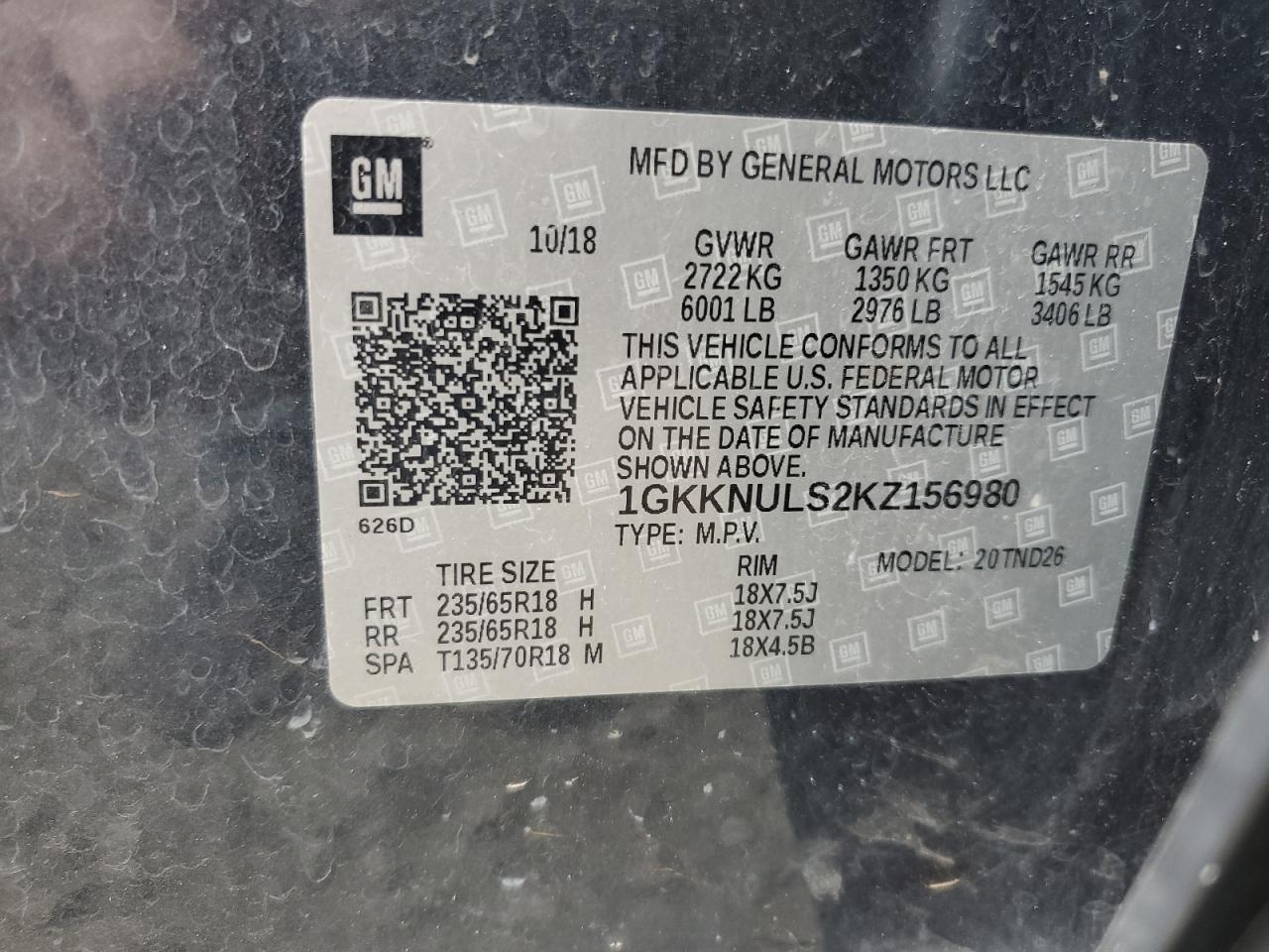 1GKKNULS2KZ156980 2019 GMC Acadia Slt-1