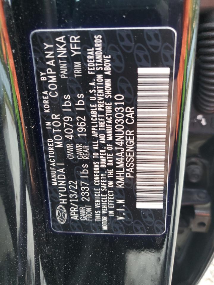 KMHLM4AJ4NU030310 2022 Hyundai Elantra Blue