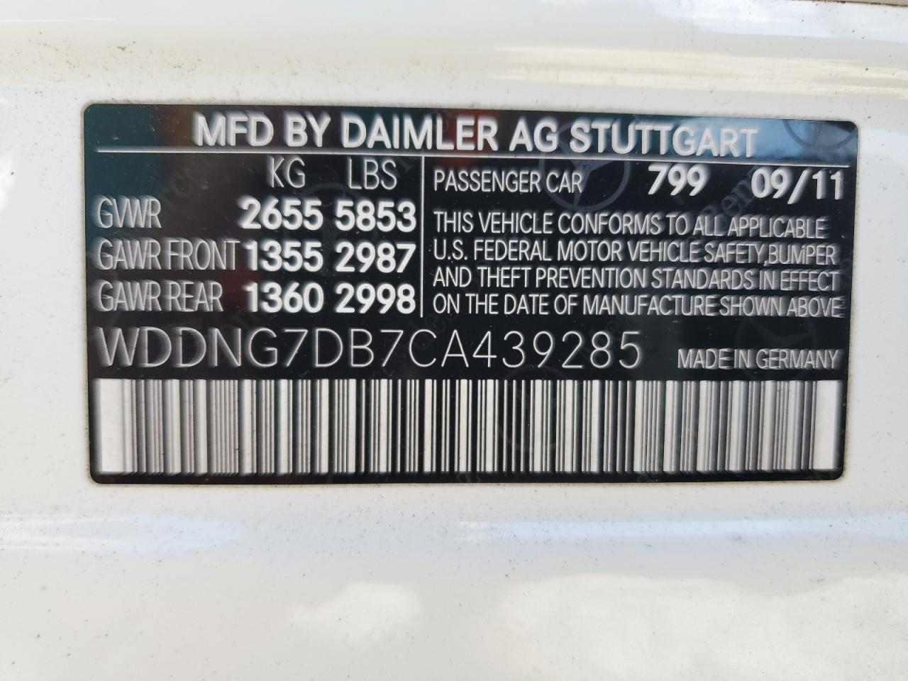 WDDNG7DB7CA439285 2012 Mercedes-Benz S 550