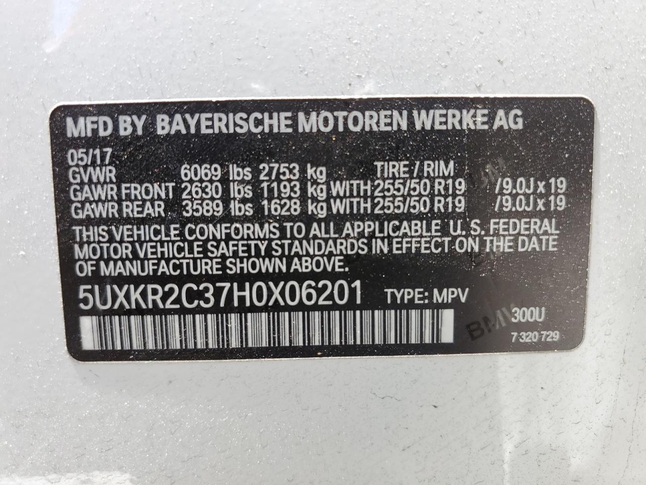 5UXKR2C37H0X06201 2017 BMW X5 Sdrive35I