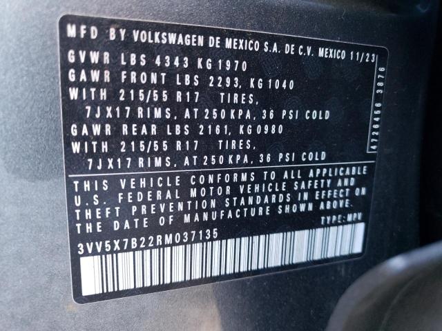 2024 Volkswagen Taos S VIN: 3VV5X7B22RM037135 Lot: 59732724