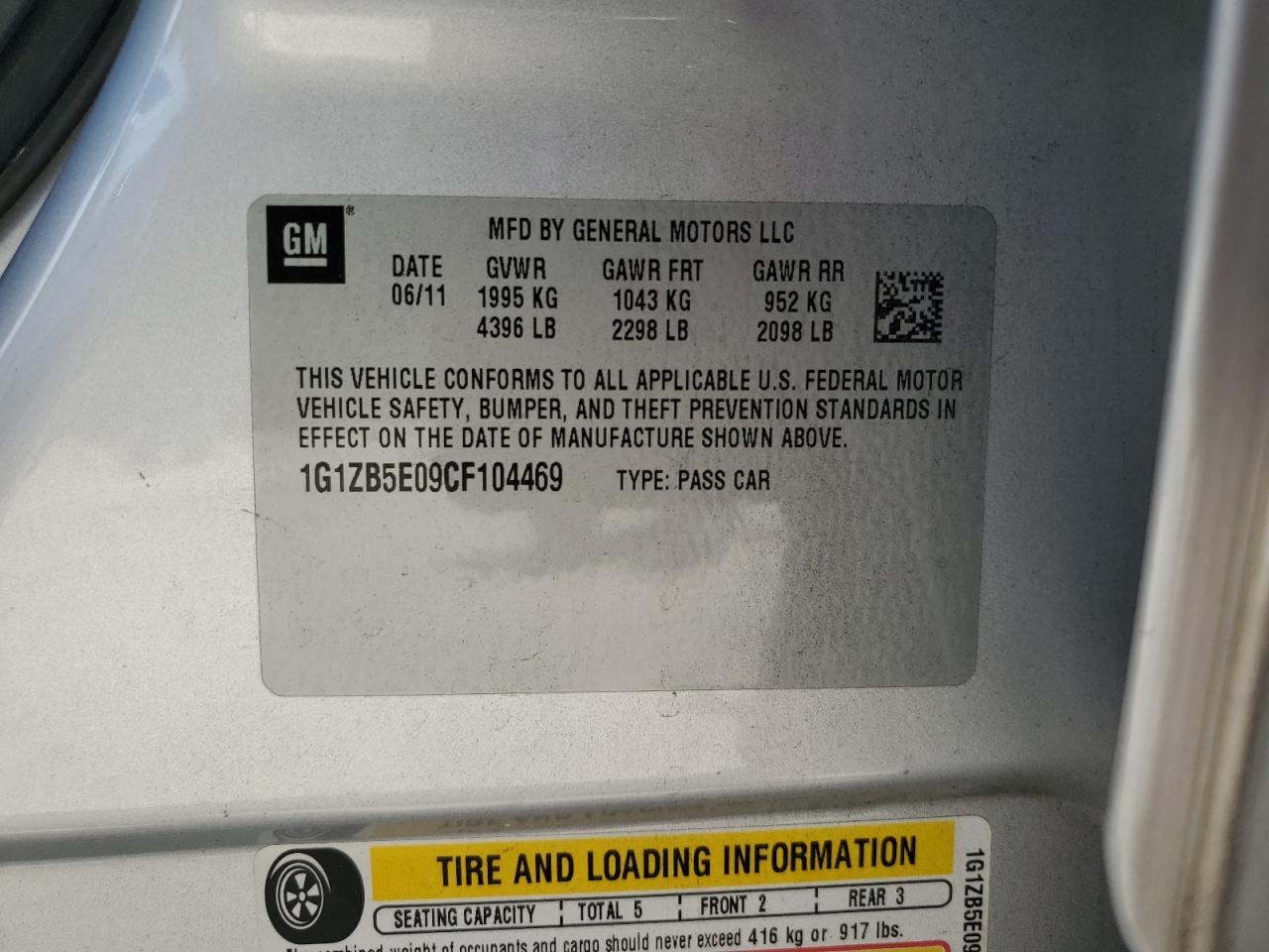 1G1ZB5E09CF104469 2012 Chevrolet Malibu Ls