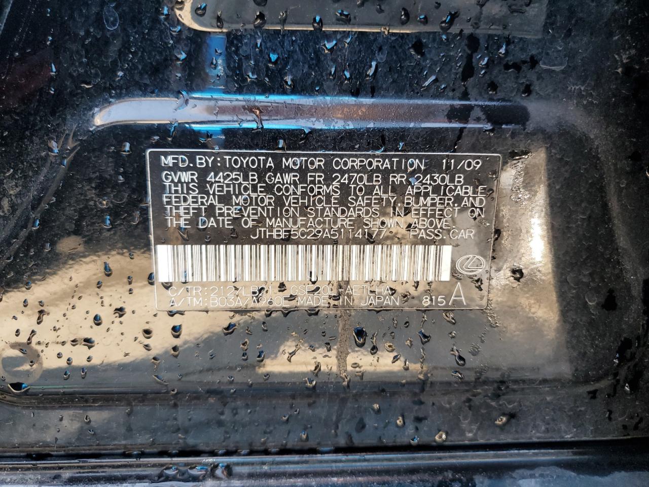 JTHBF5C29A5114177 2010 Lexus Is 250