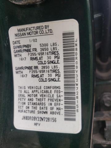 2002 Nissan Pathfinder Le VIN: JN8DR09Y32W728156 Lot: 57423904