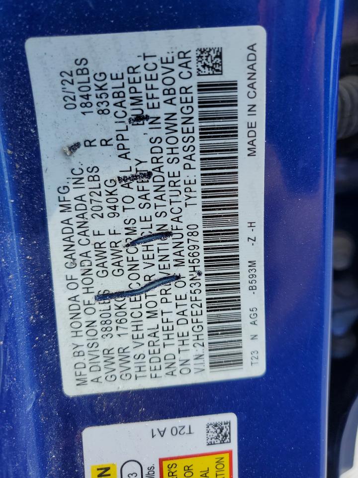 2HGFE2F53NH569780 2022 Honda Civic Sport 2HGFE2F53NH569780 2022 Honda Civic Sport