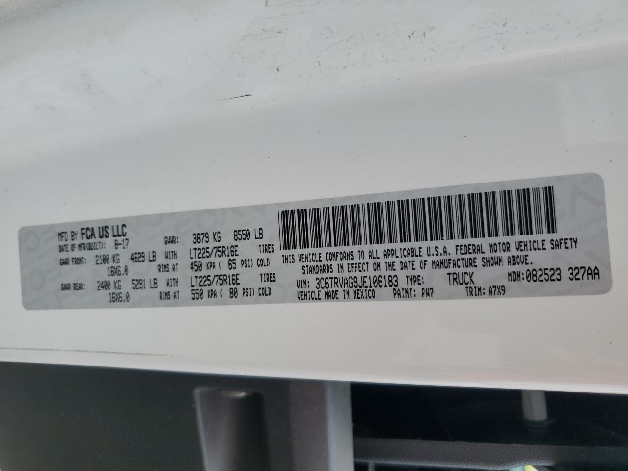 3C6TRVAG9JE106183 2018 Ram Promaster 1500 1500 Standard