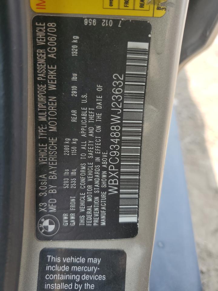 WBXPC93488WJ23632 2008 BMW X3 3.0Si