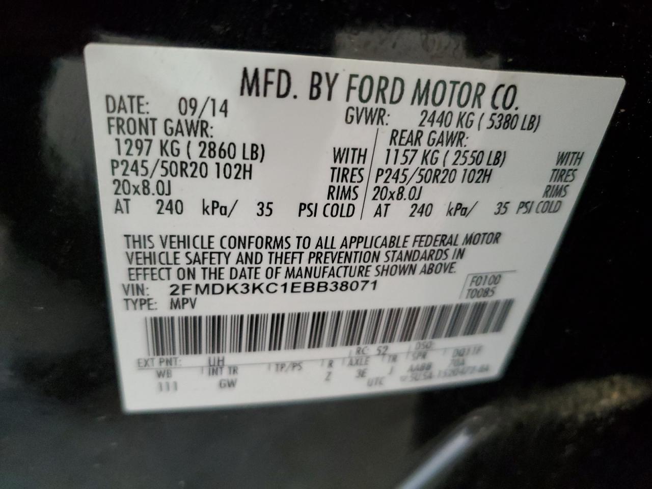 2FMDK3KC1EBB38071 2014 Ford Edge Limited