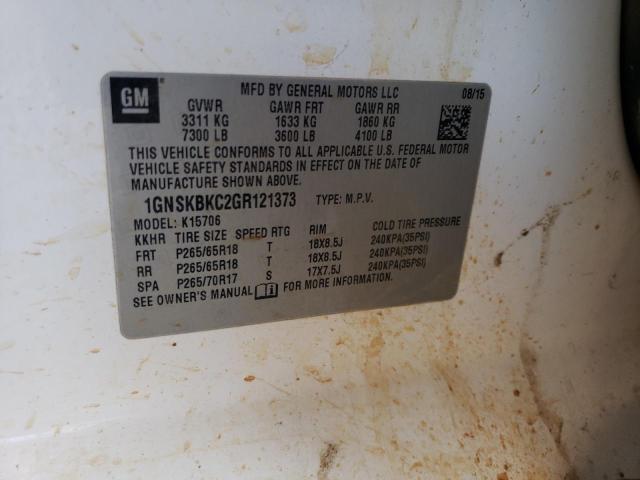 2016 Chevrolet Tahoe K1500 Lt VIN: 1GNSKBKC2GR121373 Lot: 60175554