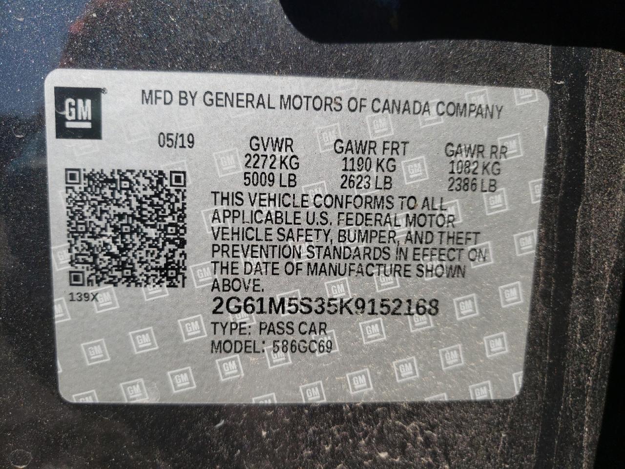 2G61M5S35K9152168 2019 Cadillac Xts Luxury