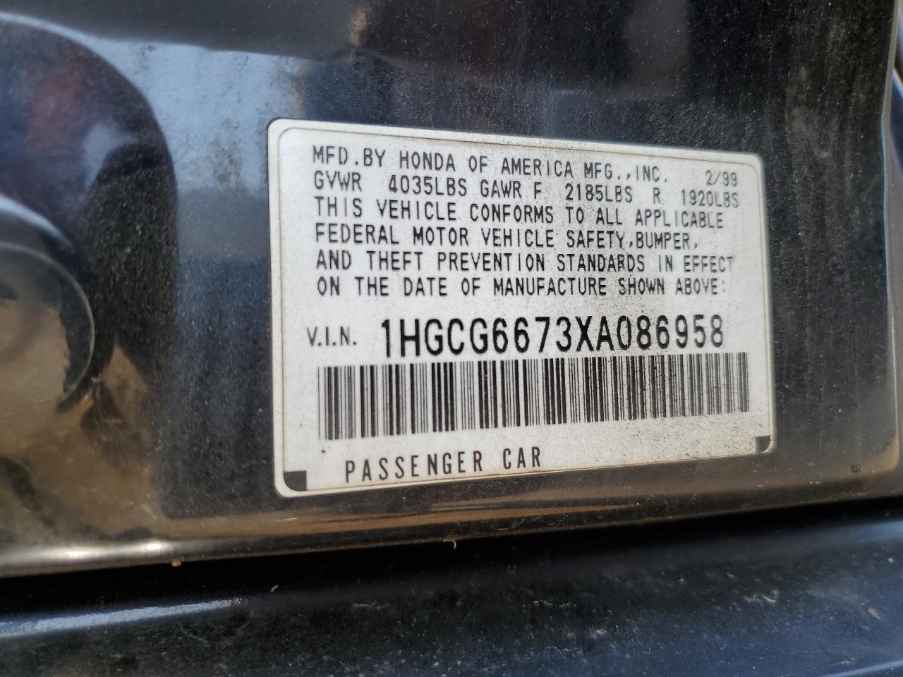 1HGCG6673XA086958 1999 Honda Accord Ex