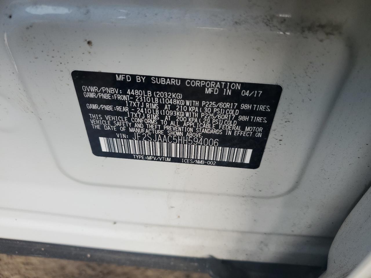 JF2SJAAC5HH594006 2017 Subaru Forester 2.5I