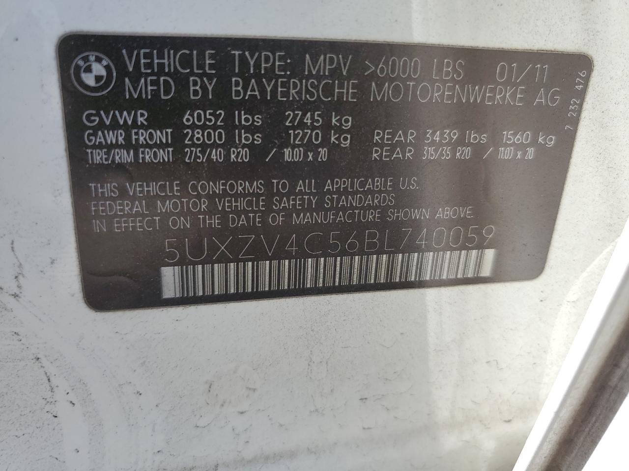 5UXZV4C56BL740059 2011 BMW X5 xDrive35I