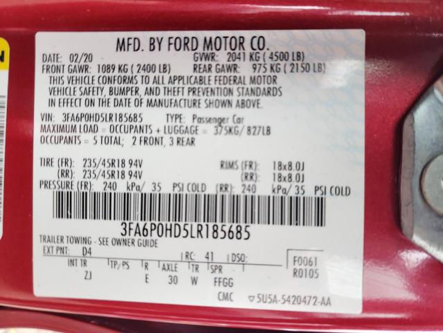 VIN 3FA6P0HD5LR185685 2020 Ford Fusion, SE no.13