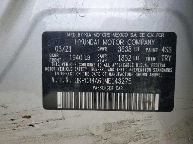 2021 Hyundai Accent Limited VIN: 3KPC34A61ME143275 Lot: 57821814