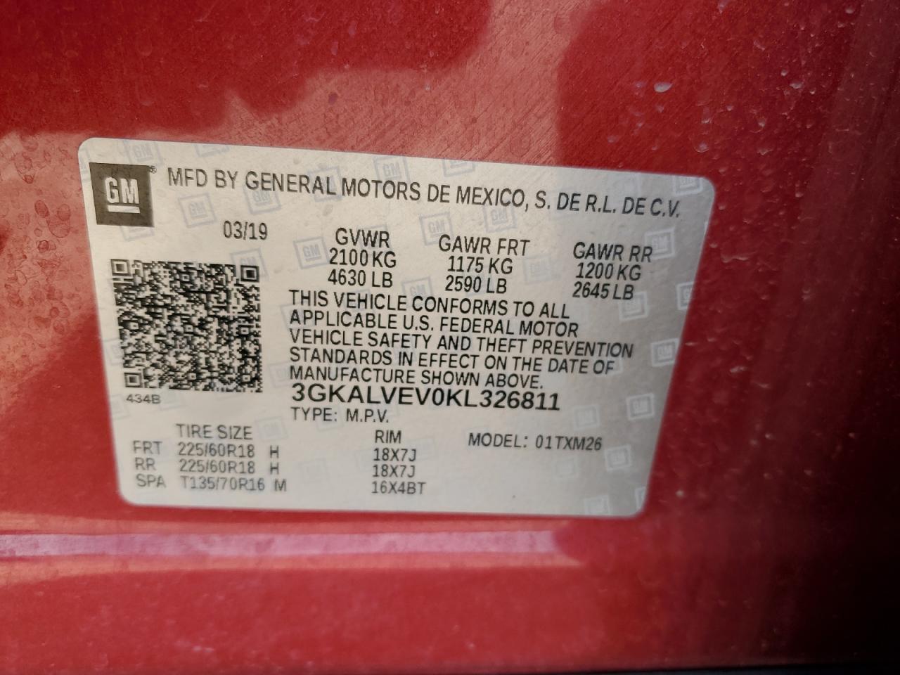 3GKALVEV0KL326811 2019 GMC Terrain Slt