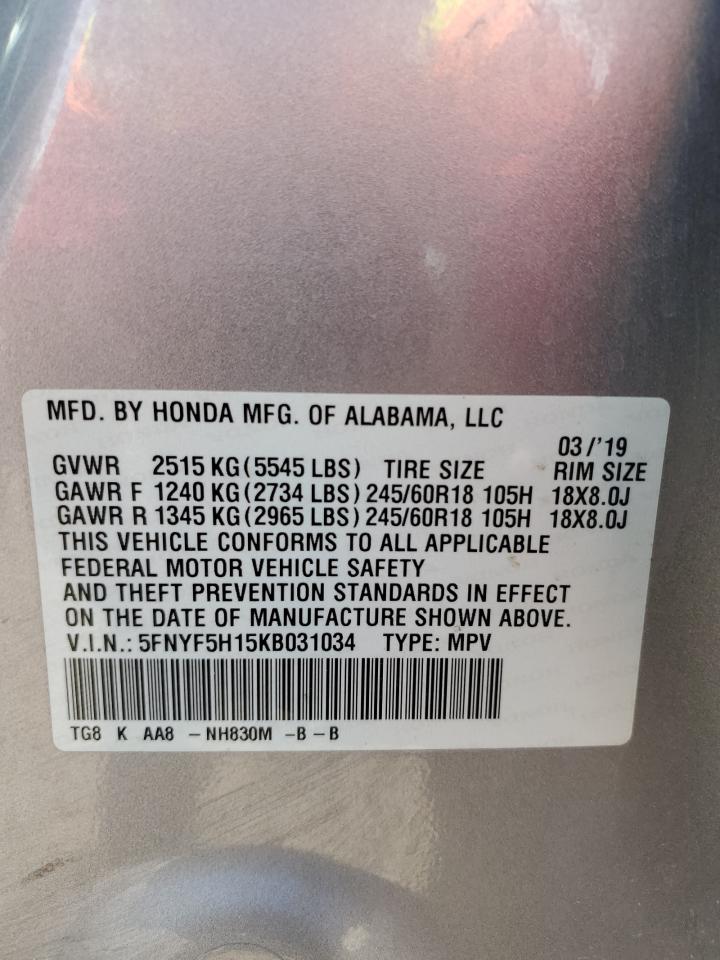 5FNYF5H15KB031034 2019 Honda Pilot Lx