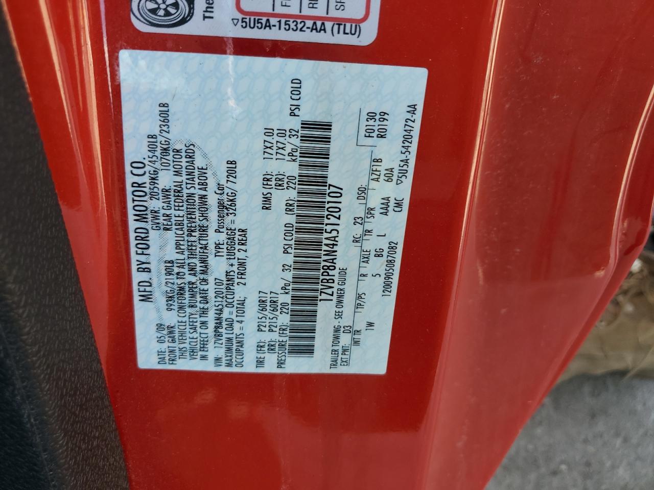 1ZVBP8AN4A5120107 2010 Ford Mustang