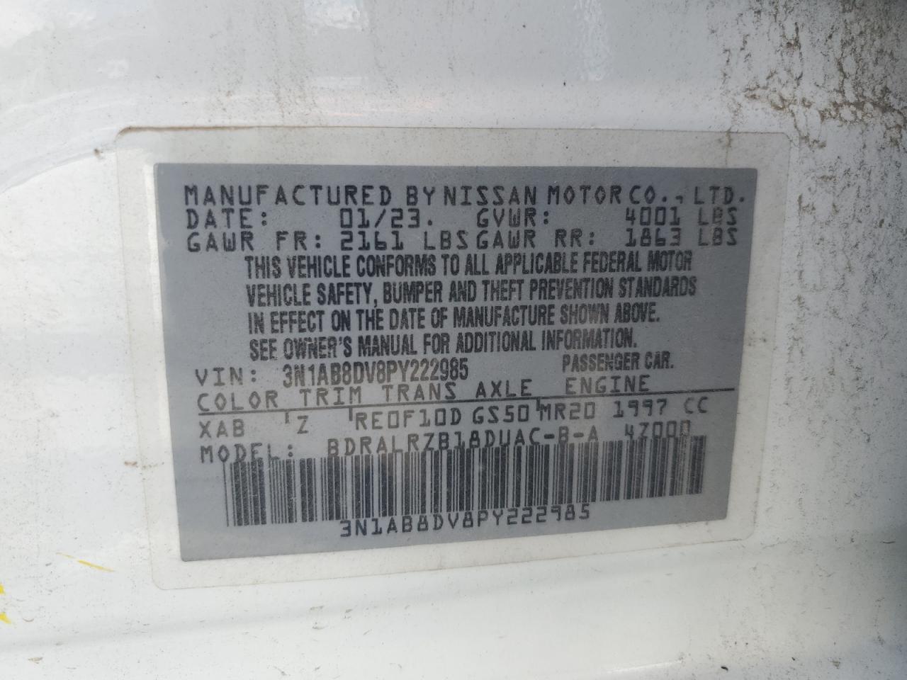 3N1AB80V8PY222985 2023 Nissan Sentra S