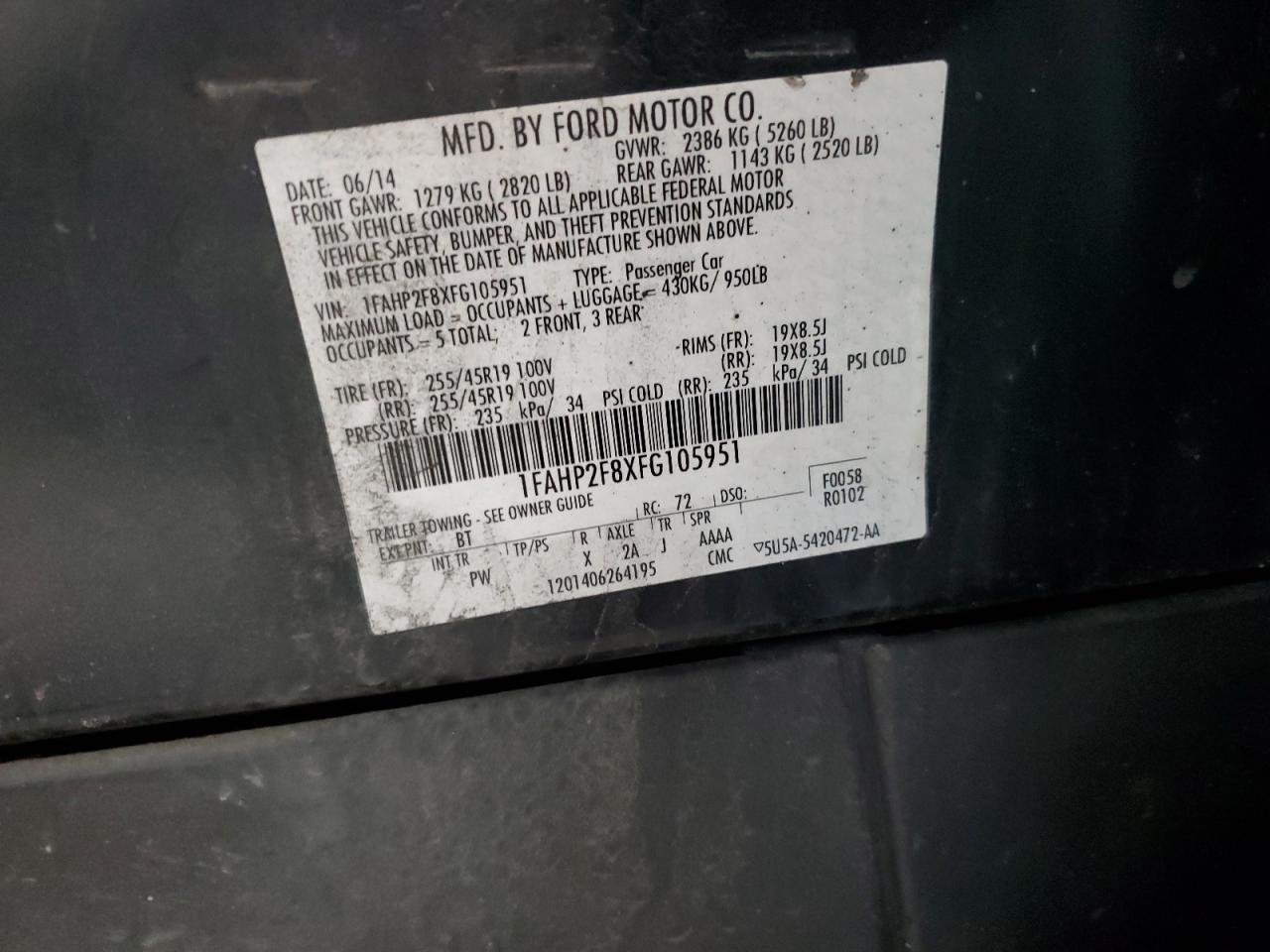 1FAHP2F8XFG105951 2015 Ford Taurus Limited