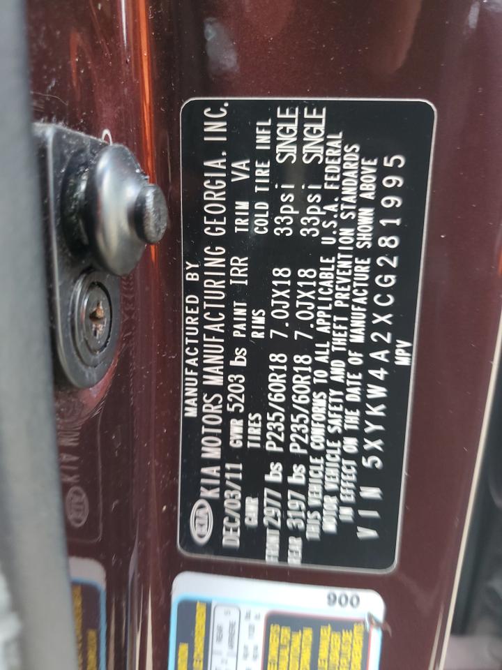 5XYKW4A2XCG281995 2012 Kia Sorento Sx