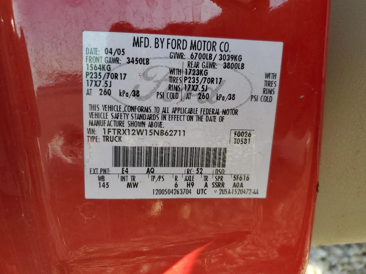 1FTRX12W15NB62711 2005 Ford F150