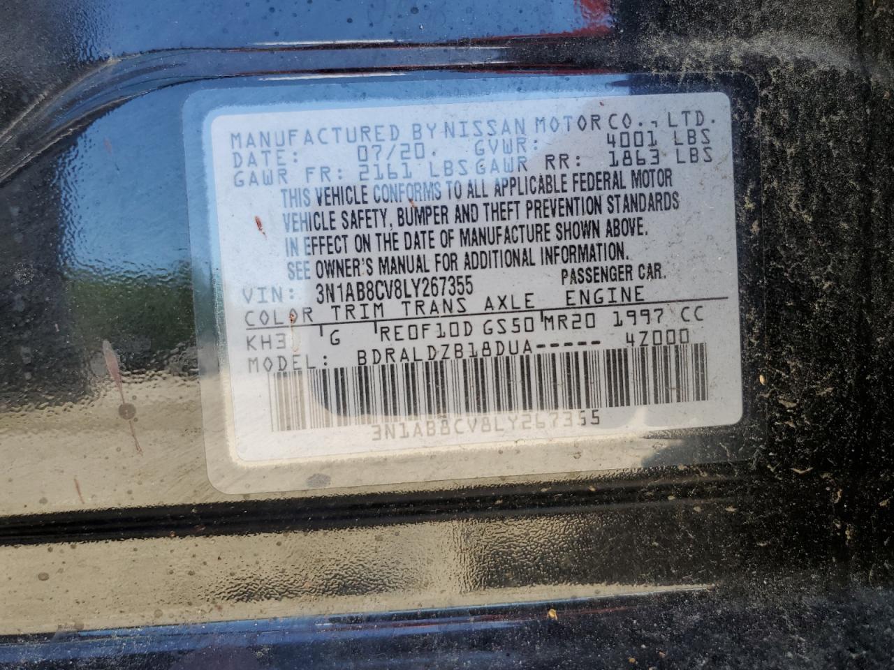 3N1AB8CV8LY267355 2020 Nissan Sentra Sv