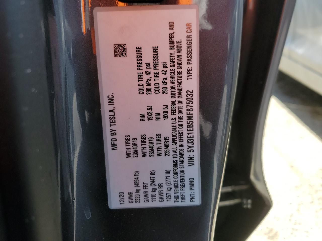 5YJ3E1EB5MF875032 2021 Tesla Model 3