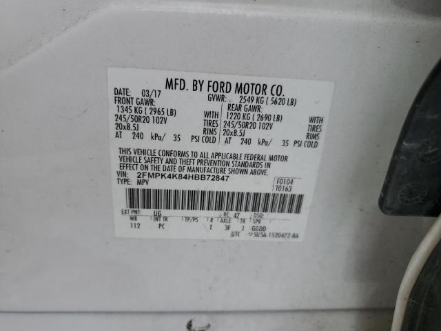 2017 Ford Edge Titanium VIN: 2FMPK4K84HBB72847 Lot: 59687104