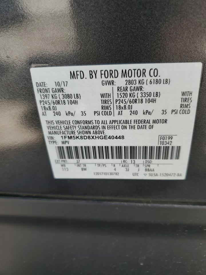 1FM5K8D8XHGE40448 2017 Ford Explorer Xlt