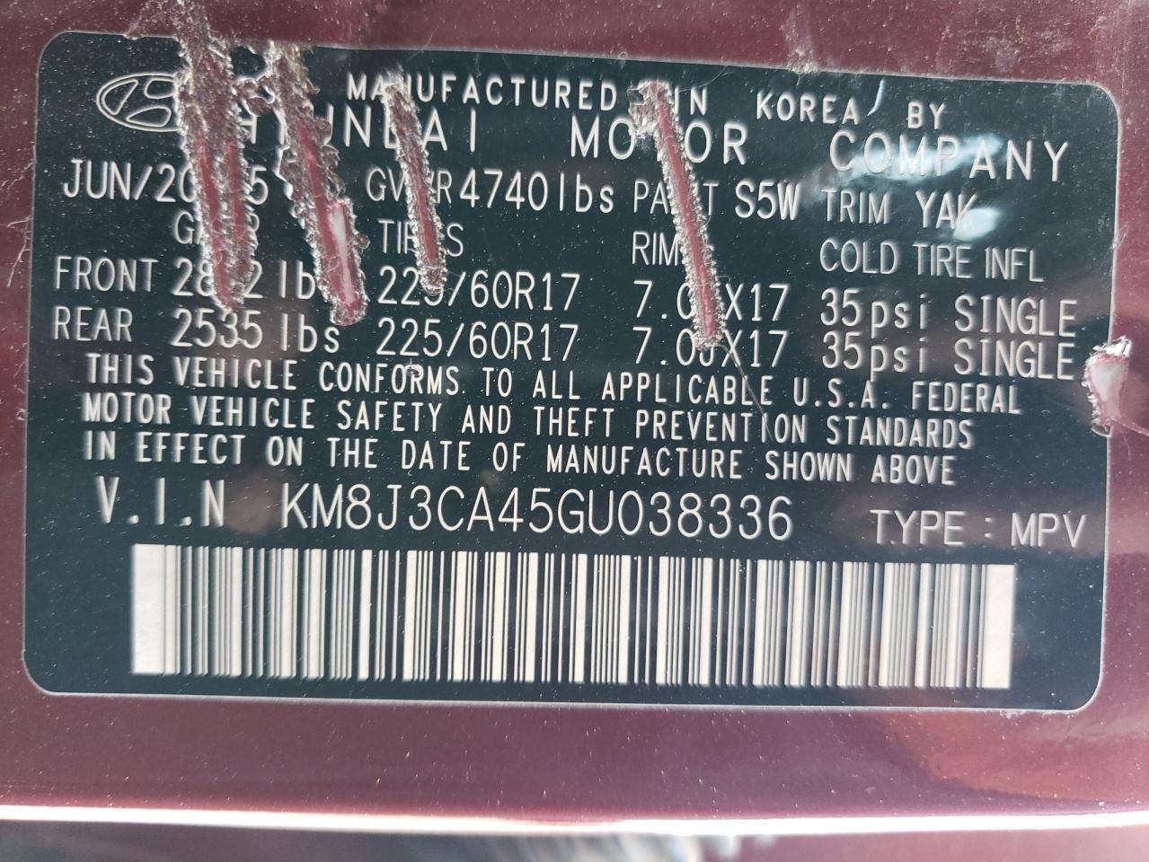 KM8J3CA45GU038336 2016 Hyundai Tucson Limited