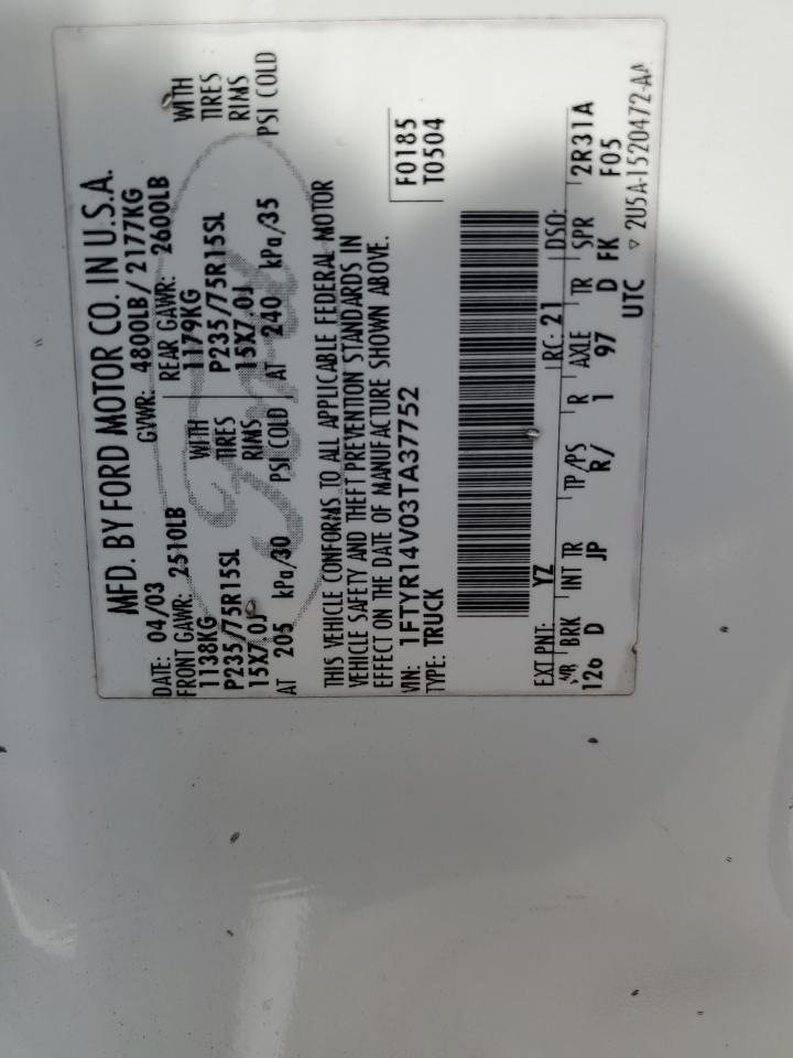 1FTYR14V03TA37752 2003 Ford Ranger Super Cab