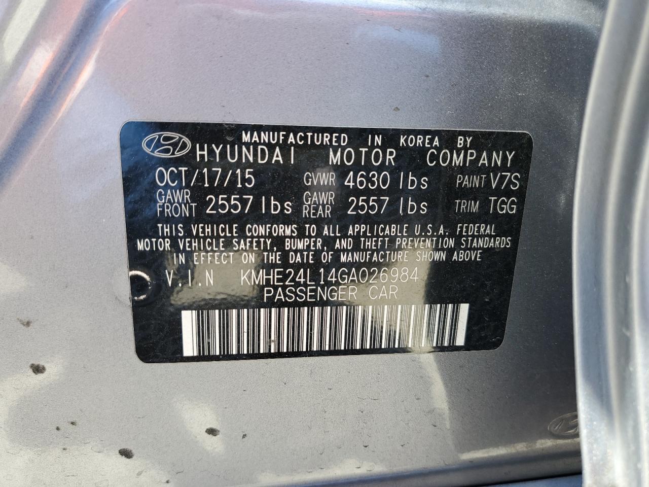 2016 Hyundai Sonata Hybrid vin: KMHE24L14GA026984