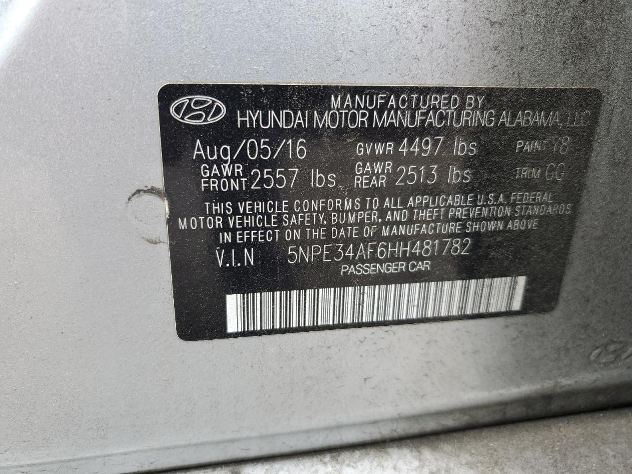 5NPE34AF6HH481782 2017 Hyundai Sonata Sport