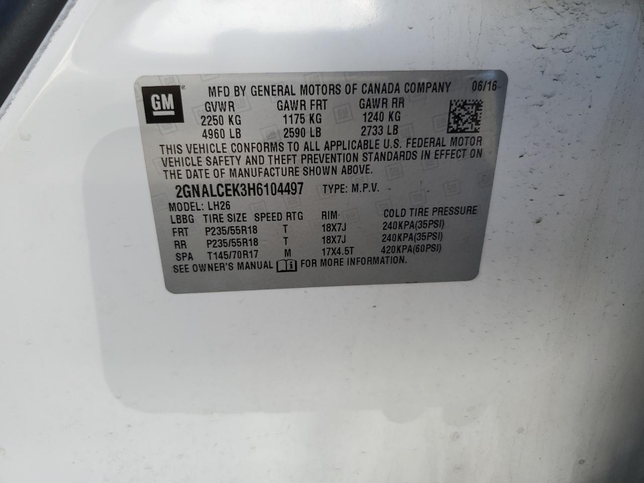 2GNALCEK3H6104497 2017 Chevrolet Equinox Lt 2GNALCEK3H6104497 2017 Chevrolet Equinox Lt